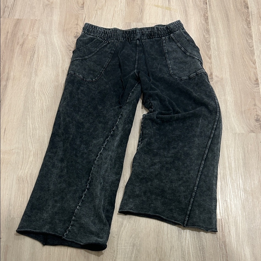 Wide Leg Black distressed 100% cotton pants